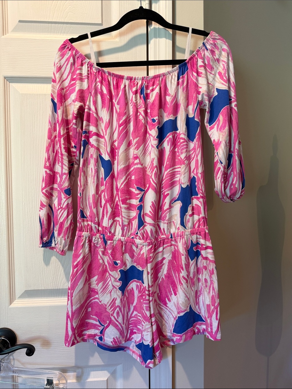 Lilly Pulitzer Pink, Blue & White Off-Shoulder Romper
